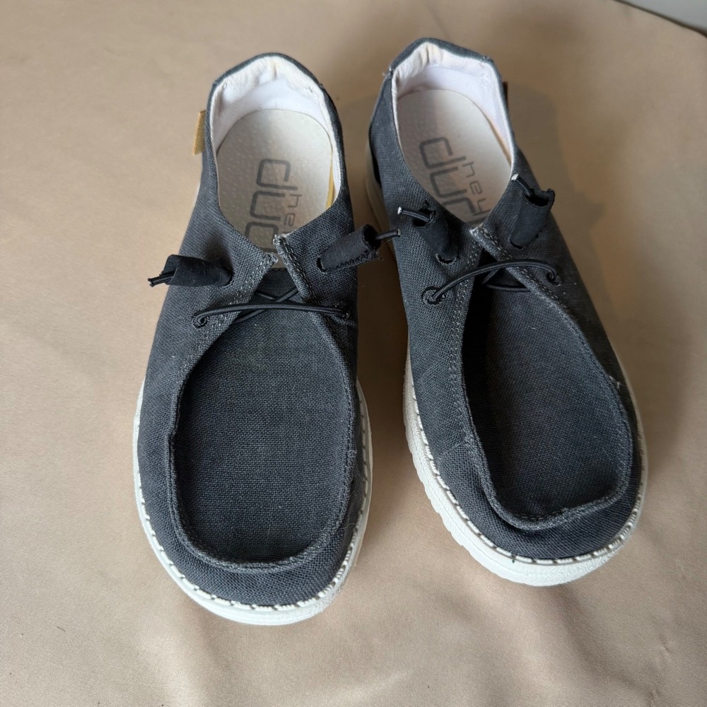 Hey Dude Wally Youth Charcoal Grey Canvas Slip On Loafers Size 5